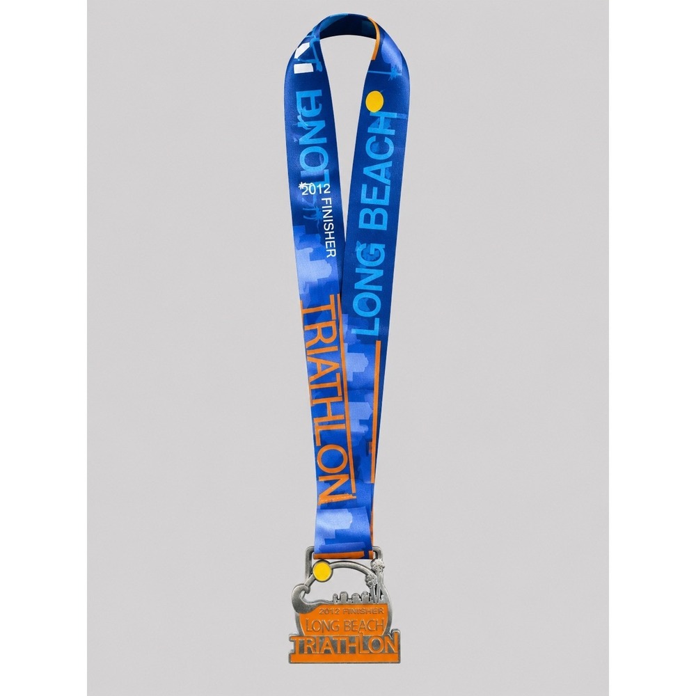 2012 Long Beach Triathlon Finisher Medal Blue Orange Lanyard Sports‎ Memorabilia